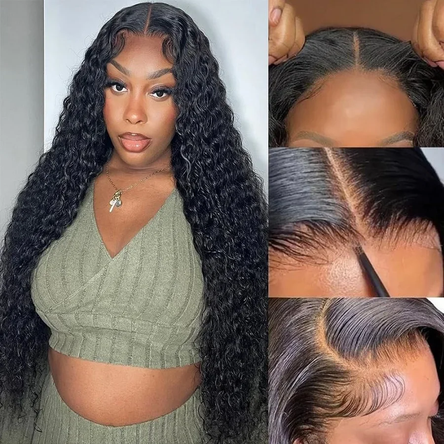 

Glueless Ready to Go Human Hair Wigs 5X5 Lace Deep Wave Bling Hair Lace Front Wigs Natural Color Glueless Lace Closure Wig