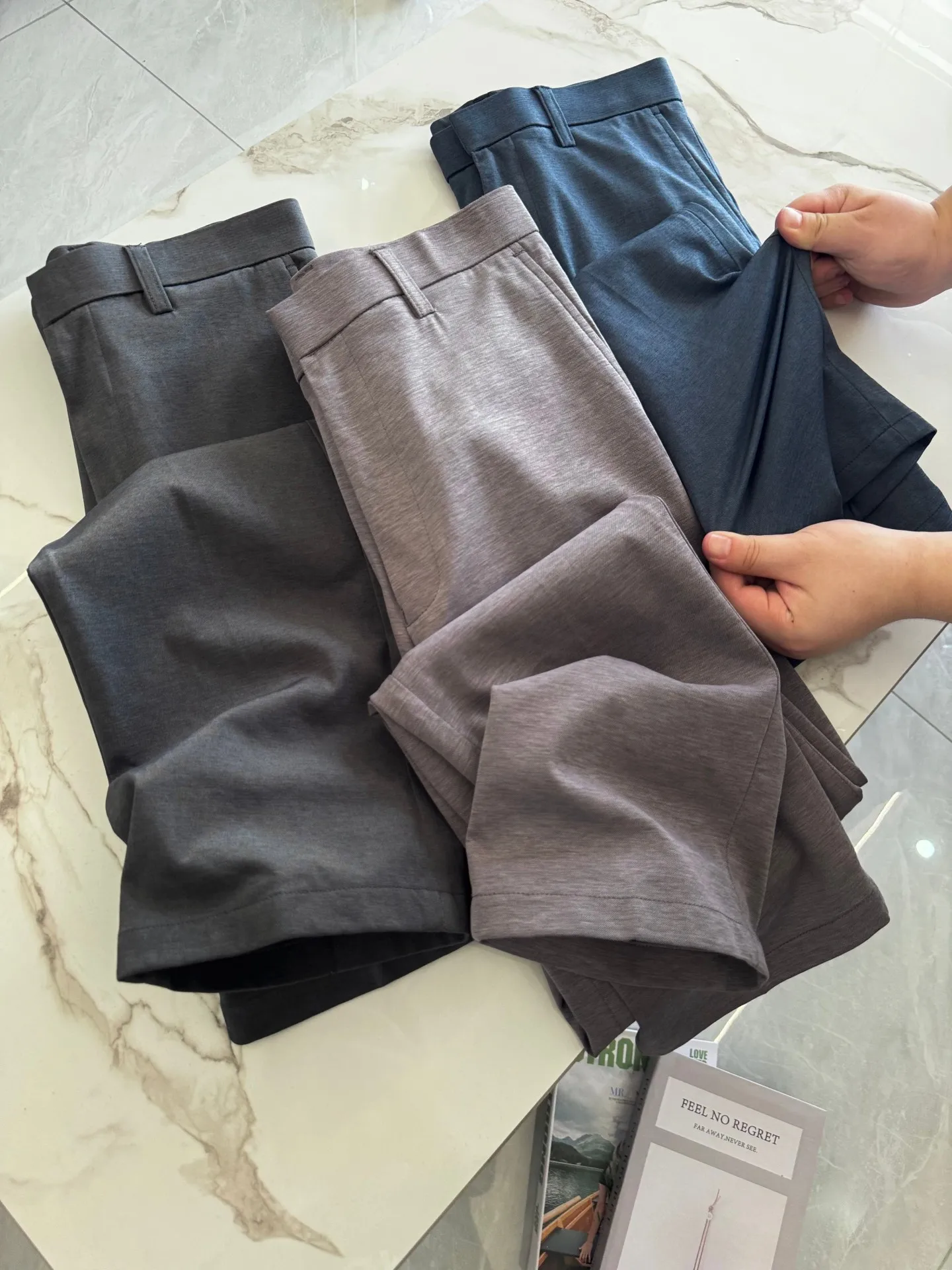 

Comfortable Men's Busin Casual All-Match Cone Straight Leg Casual Pants Four-Sided Elastic Soft Wear Daily Zipper Waist