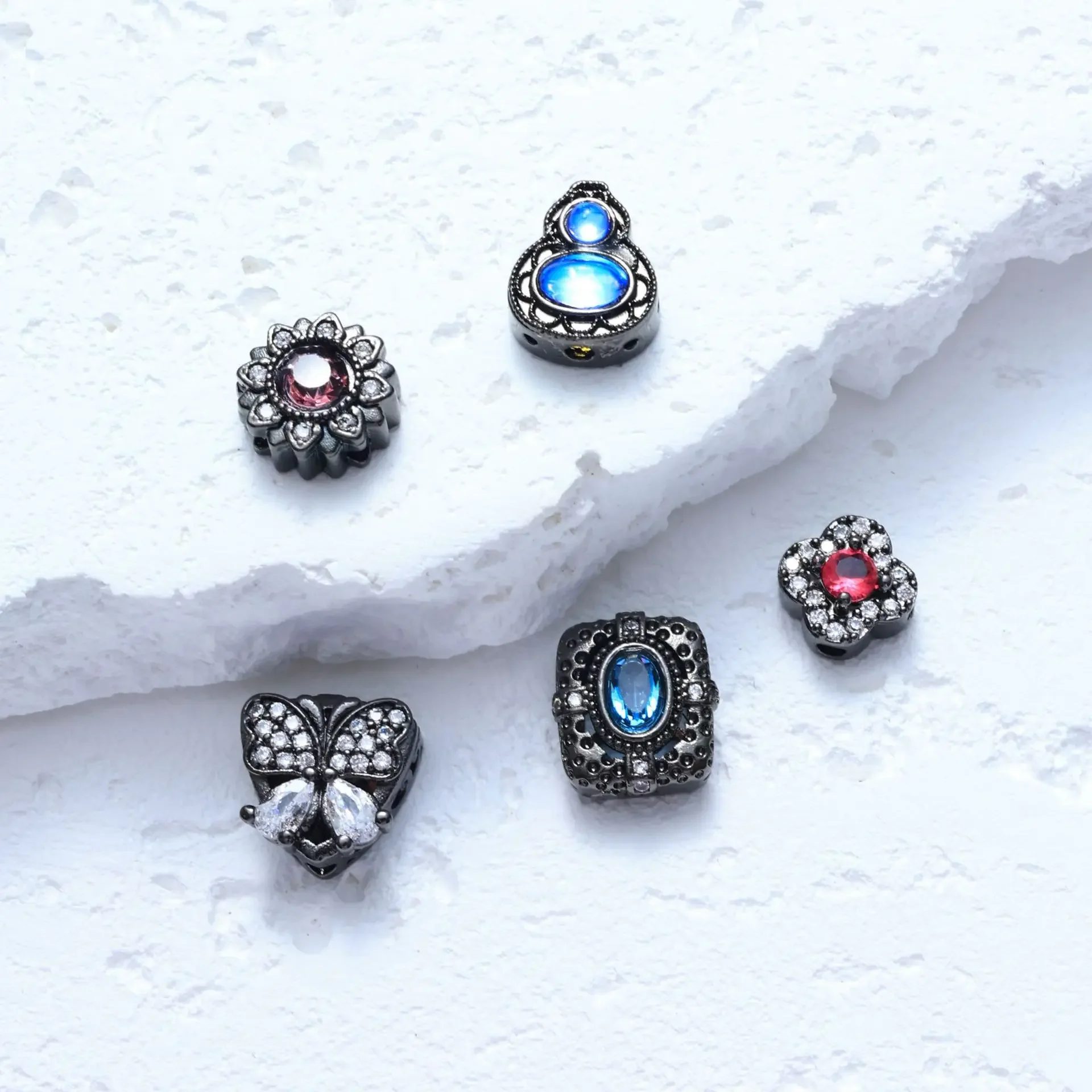 7 Pieces Copper Plated Gunmetal Black Jewelry Accessories Dark Style Spacer Beads Diy Bracelet Necklace Loose Beads Wholesale