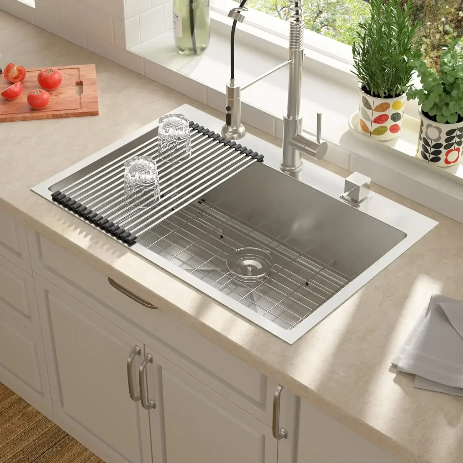 28 Kitchen Sink Drop In - Lordear 28 x 22 Kitchen Sink Single Bowl Drop In Stainless Steel 16-Gauge R10 Tight Radius Topmount Ki