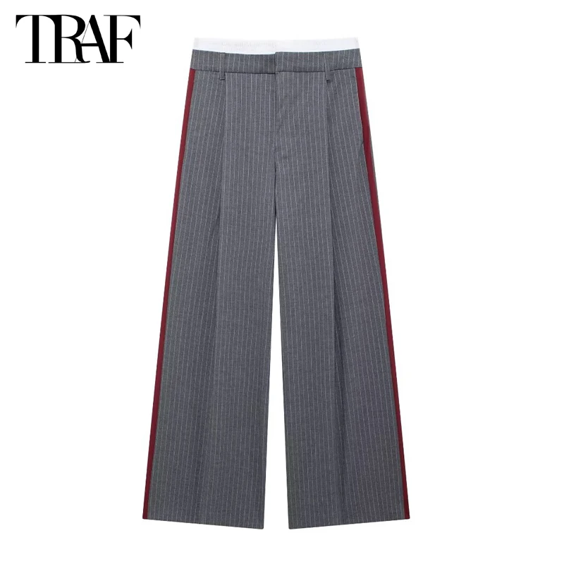 

TRAF Boxer Wide Leg Pants for Women Striped High Waist Pants Women Summer Casual Baggy Pants Woman Streetwear Loose Pants Female