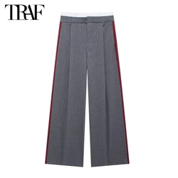 TRAF Boxer Wide Leg Pants for Women Striped High Waist Pants Women Summer Casual Baggy Pants Woman Streetwear Loose Pants Female