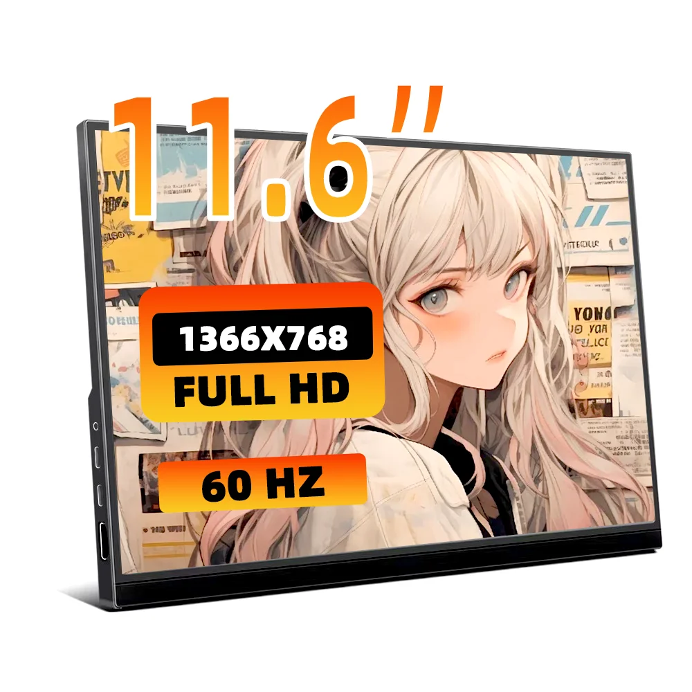 Protable Monitor 11.6/13.3 Inch 1366x768 60Hz Secondary Monitor With Hidden Bracket Compatible HDMI for Laptop Computer Display