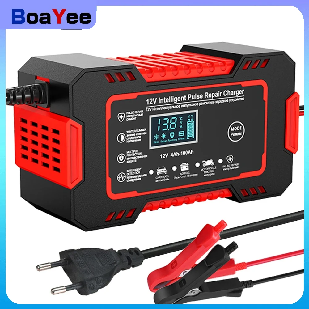 

Car Battery Charger 12V 6A Pulse Repair LCD Display Smart Fast Charge AGM Deep Cycle GEL Lead-Acid Charger For Auto Motorcycle
