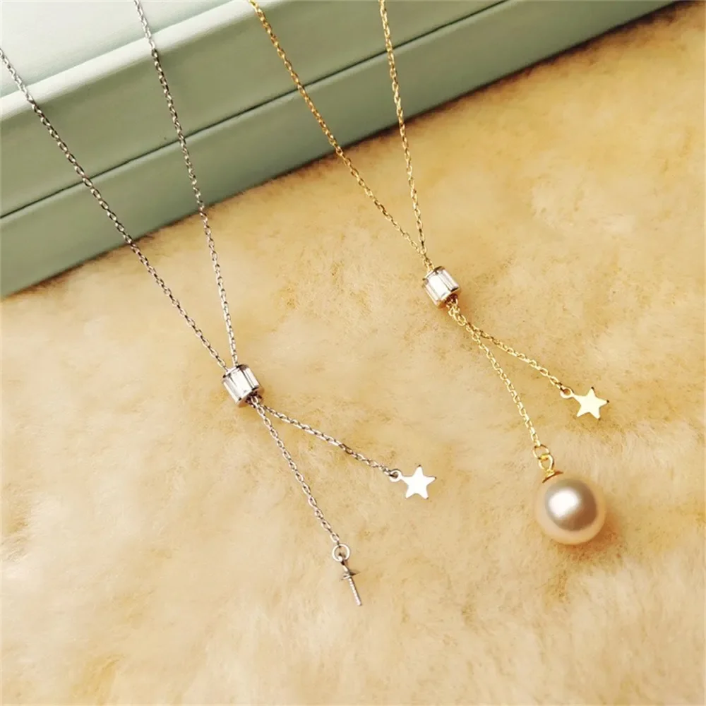 

DIY Pearl Accessories S925 Sterling Silver Set Chain Star Pearl Pendant Women's Belt Chain Fit 8-12mm Round Beads L054