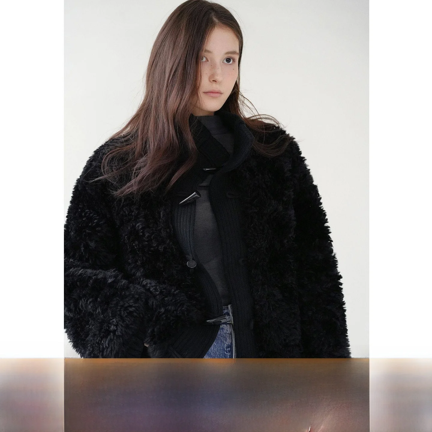 

Eco-Friendly Knitted Patchwork Fur Coat with Horn Buttons Casual Loose Fit Sle for Young Women by AZHU