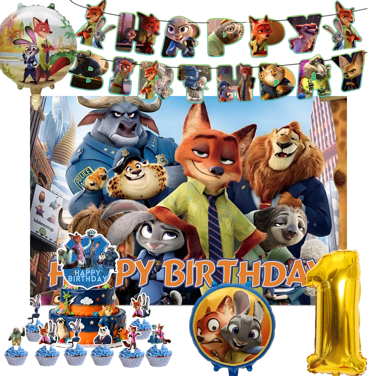Zootopia 2 décoration de fête d'anniversaire tirer drapeau bannière ballon décoration de gâteau ensemble fournitures de fête filles enfants garçons faveur bébé douche