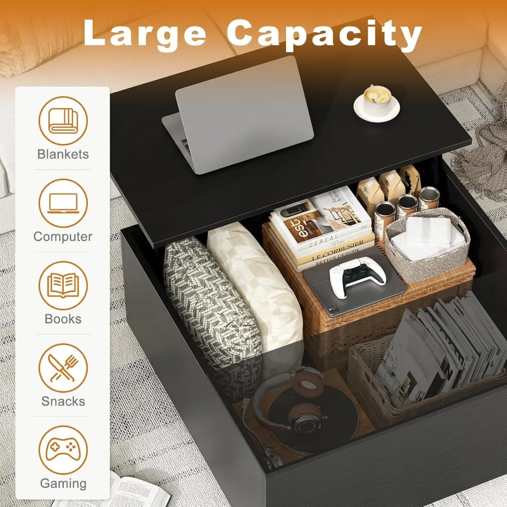 Farmhouse Style Square Wood Coffee Table with Hidden Storage Compartment, Lift Top Functionality for Added Convenience