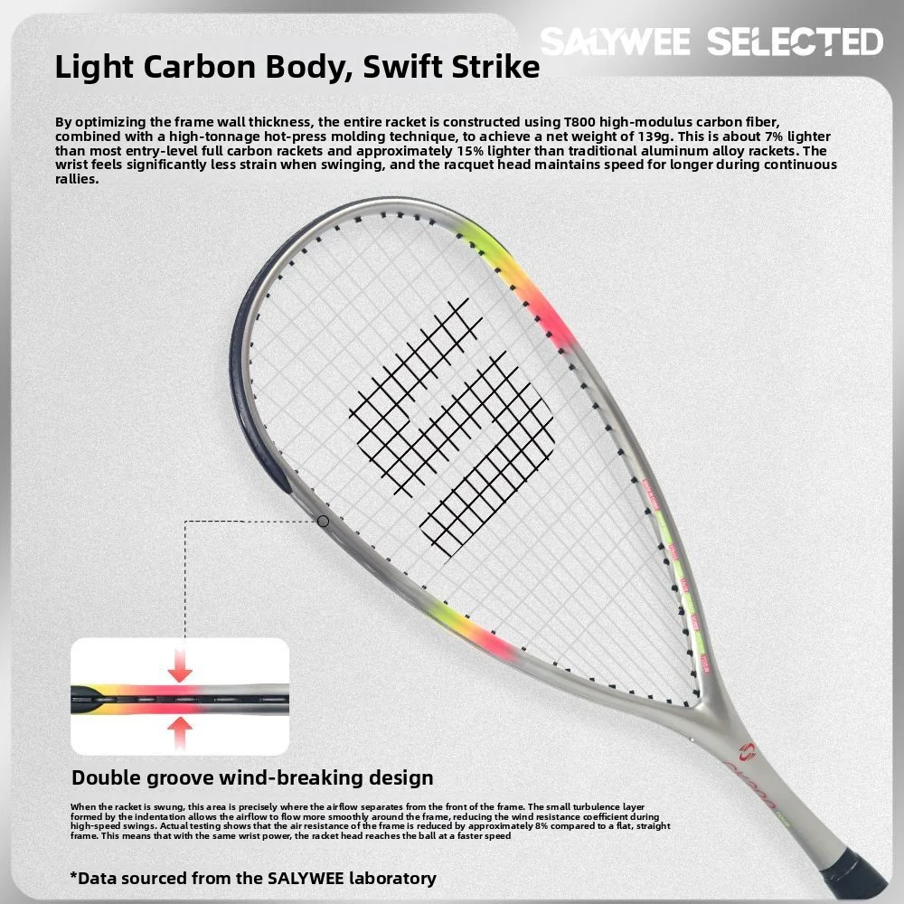 Full Carbon Fiber Squash Racquet – Ultralight Elite Performance, 14×18 String, Professional Racket for Tournament