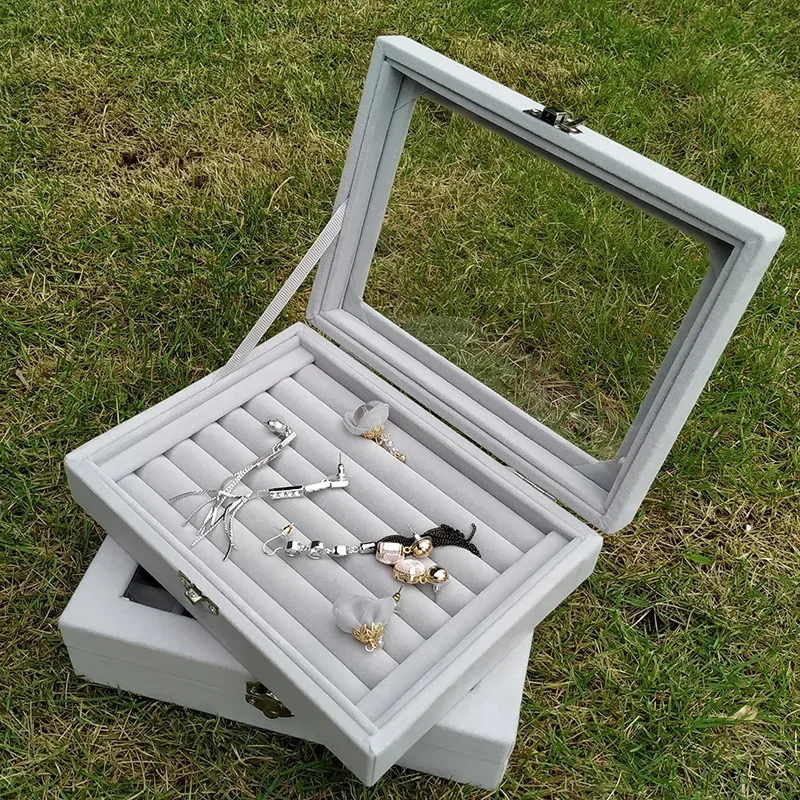 1 قطعة صندوق تخزين المجوهرات المغطاة بالجملة منظم عرض المجوهرات المنزلية مع قلادة وحجرة حلقة