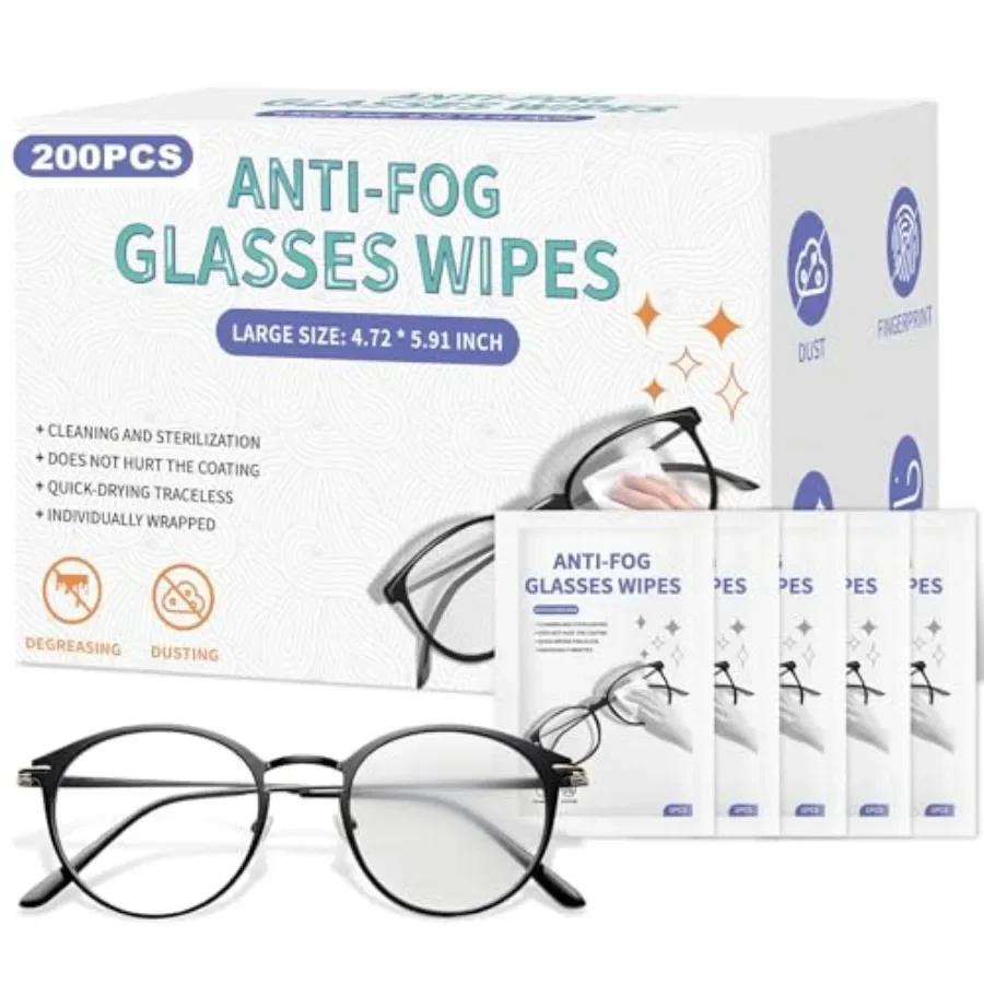 200 Pack Anti Fog Wipes for Glasses Cleaner