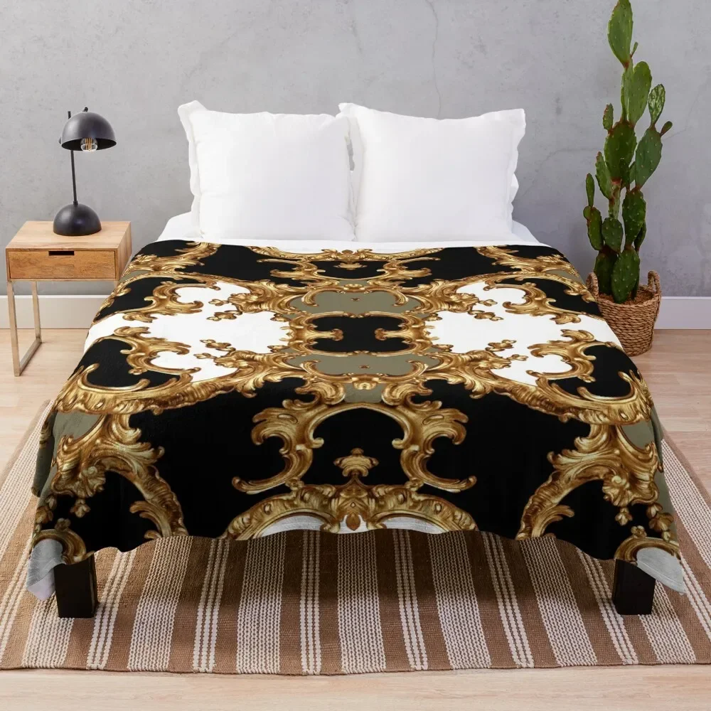 

Golden ornamental baroque symmetrical Throw Blanket blankets ands Multi-Purpose Polar Baby Blankets