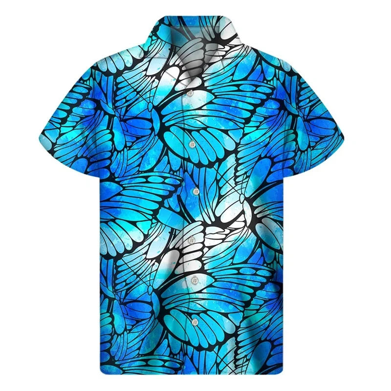 Colorful Butterfly Lapel Shirt For Men 3D Print Short Sleeve Harajuku Hawaiian Shirts Tops Fashion Button Blouse Streetwear