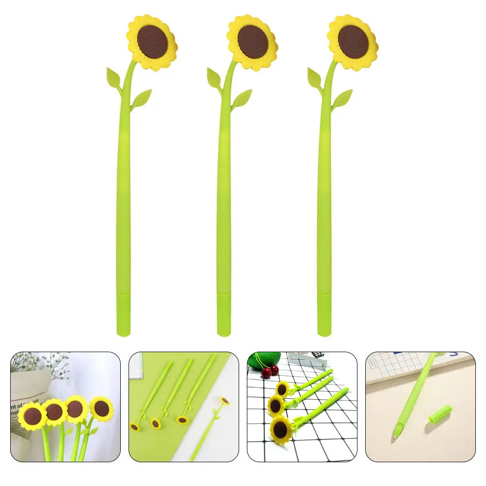 

Набор из 6 гелевых ручек в форме подсолнуха, силиконовые чернила для плавного письма, для студентов, канцелярские товары, тонкий наконечник, милые ручки в форме подсолнуха, мультяшные ручки