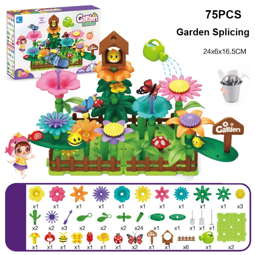 

Educational Girls DIY Intelligent Flower Stacking Game 10 Styles Toddlers Playset Bouquet Garden Building Blocks