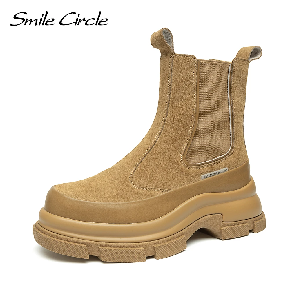 

Smile Circle Chelsea Platform Boots Women Ankle Boots Autumn/Winter Suede Leather Fashion Chunky Boots for Women Shoes