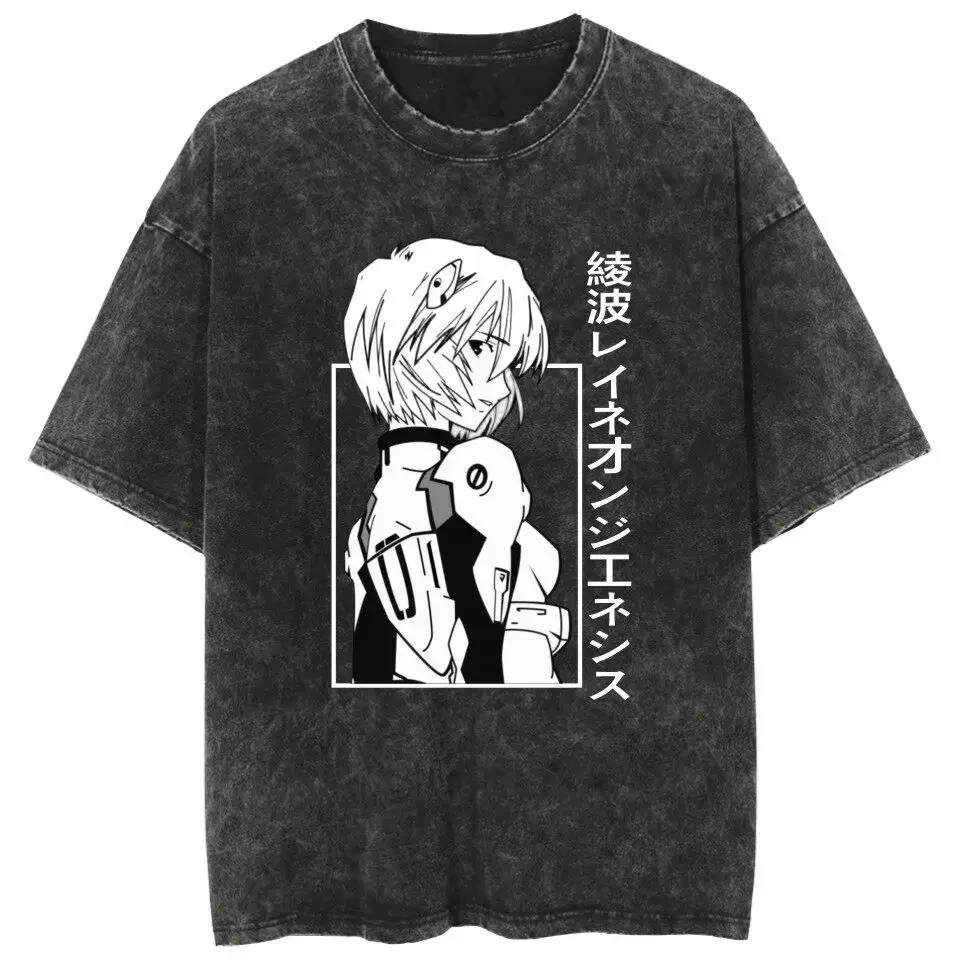 2026 Neon Genesis Evangelion Rei Ayanami Printed T-shirt Men's and Women's Washed T-shirt High Quality Vintage Cotton T-shirt