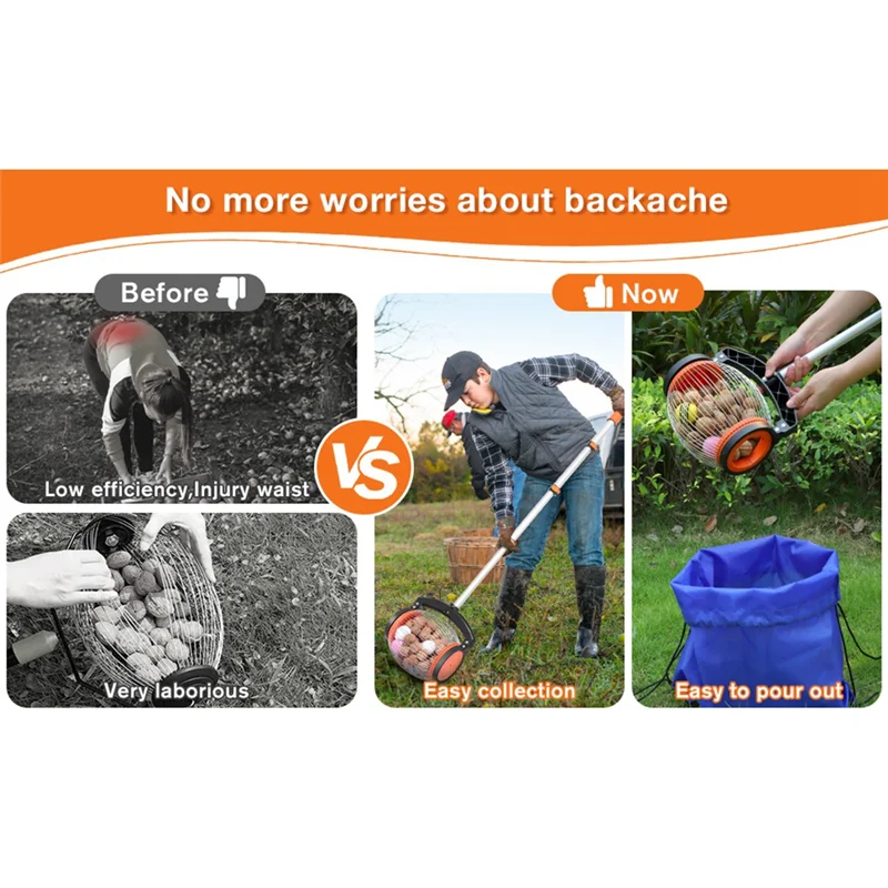 

PZHI-Walnut Picker Верхний роликовый сборщик гаек, Многофункциональный сборщик гаек Верхний с подвижным барабаном, легко выбирать и пустую