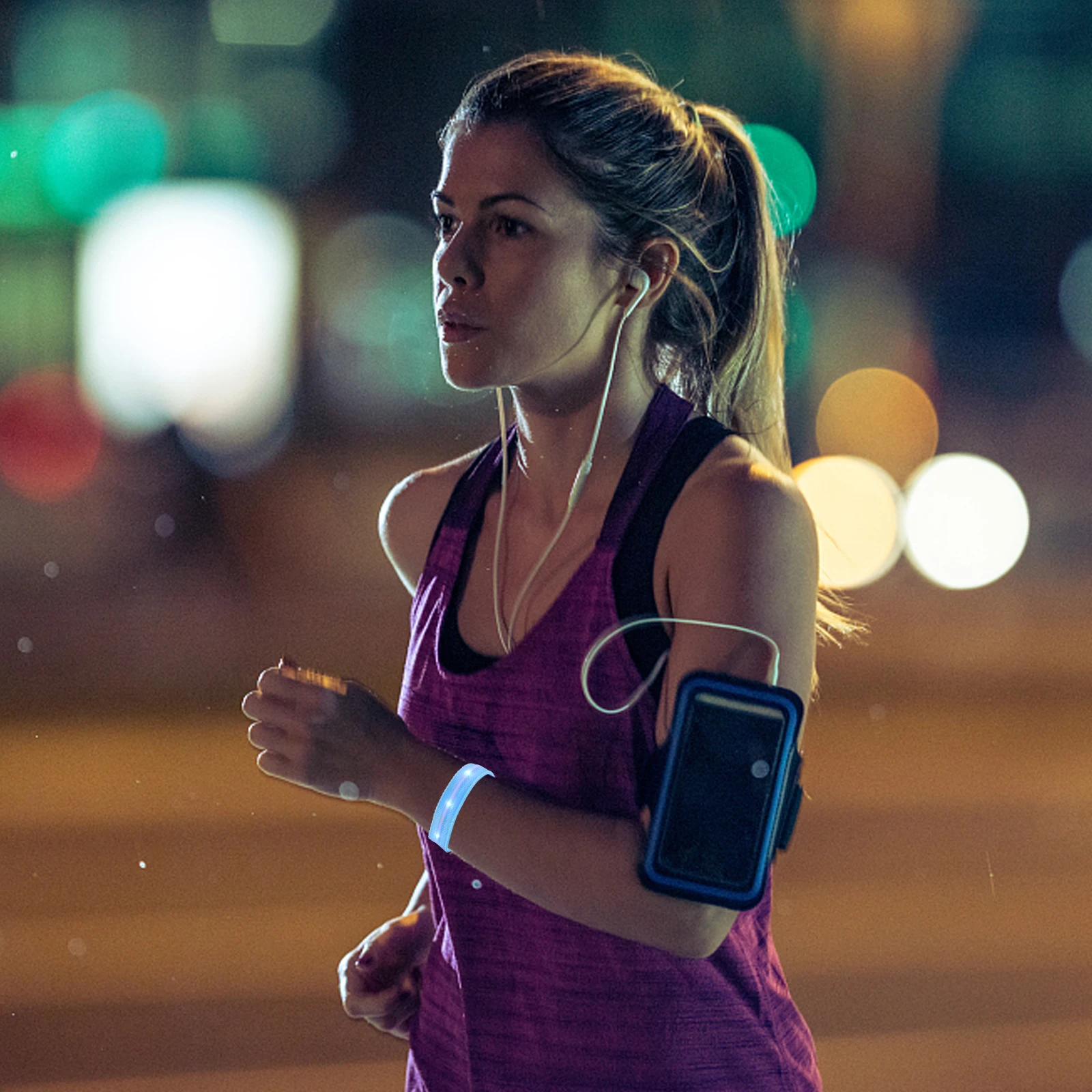 

Night Running Armband 2 Units High Visibility LED Glowing Bracelet Lightweight Non Slip Sports Band for Outdoor Fitness Training