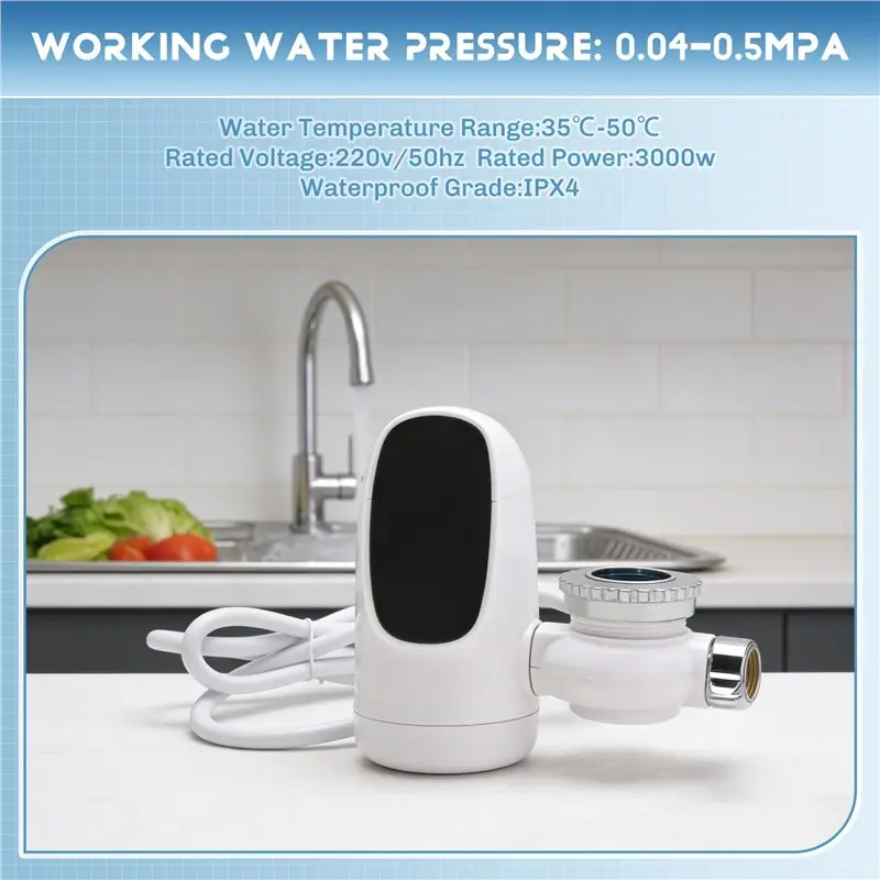 Grifo calentador de agua caliente instantáneo eléctrico BBNV de 3000W con pantalla digital para cocina o baño, enchufe del Reino Unido