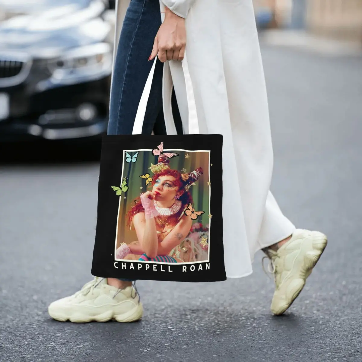 Chappell Roan Whimsical Portrait Canvas Tote Bag Aesthetic Unique Design Grocery Bags for Women Men