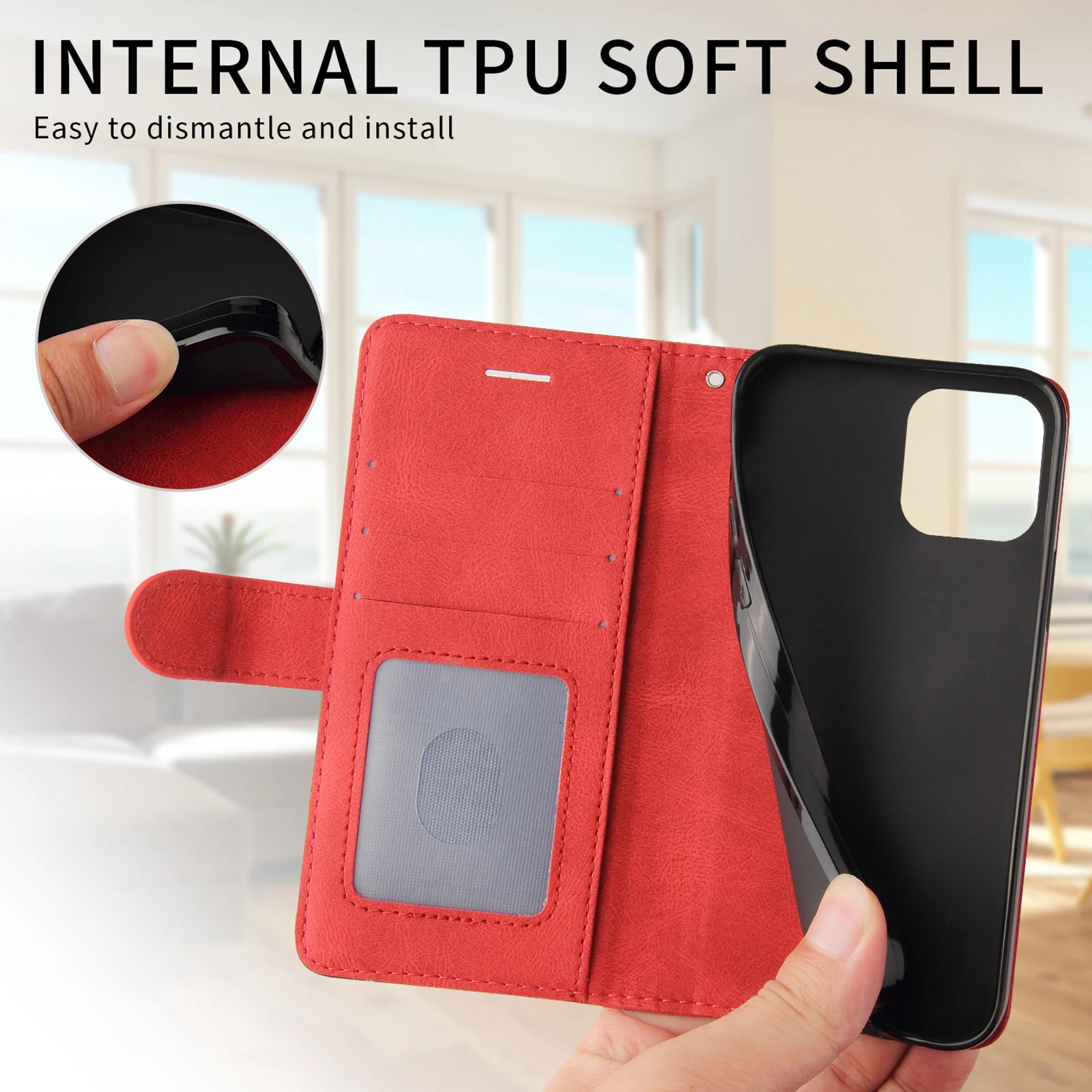 Etui na telefon Xiaomi Redmi Note 11S 11E 11 10T 10S 10 9T 9S 9 4G 8T 8 6 Pro Plus 5G 5 4X z funkcją portfela, skórzane, z zabezpieczeniem przed kradzieżą i szczotką do czytania kodów QR. — zdjęcie produktu 4