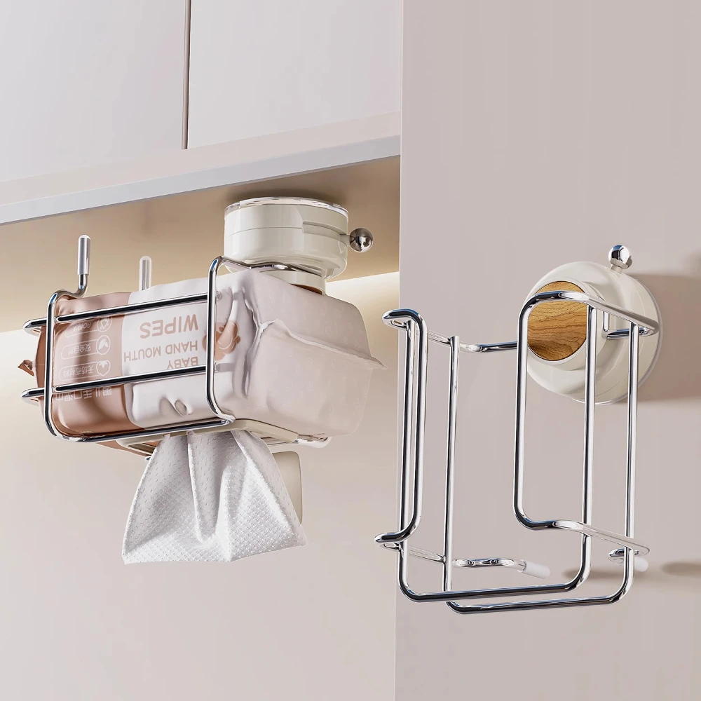 

Suction Cups Kitchen Tissue Rack Home Creative Wall-mounted Storage Rack Bathroom Non-perforated Tissue Wet Wipe Storage Holder