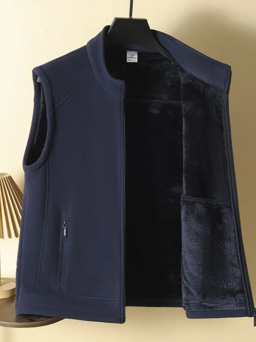 

New Autumn Winter Double-Sided Fce Thiened Stand Collar Men's Vest Jaet Simulation M oulder Opening Cardigan Coat