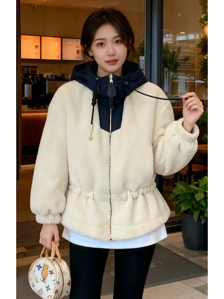 

Двусторонняя женская куртка из овечьей шерсти, утепленная, с поясом на талии, новая зимняя модель, модное корейское пальто