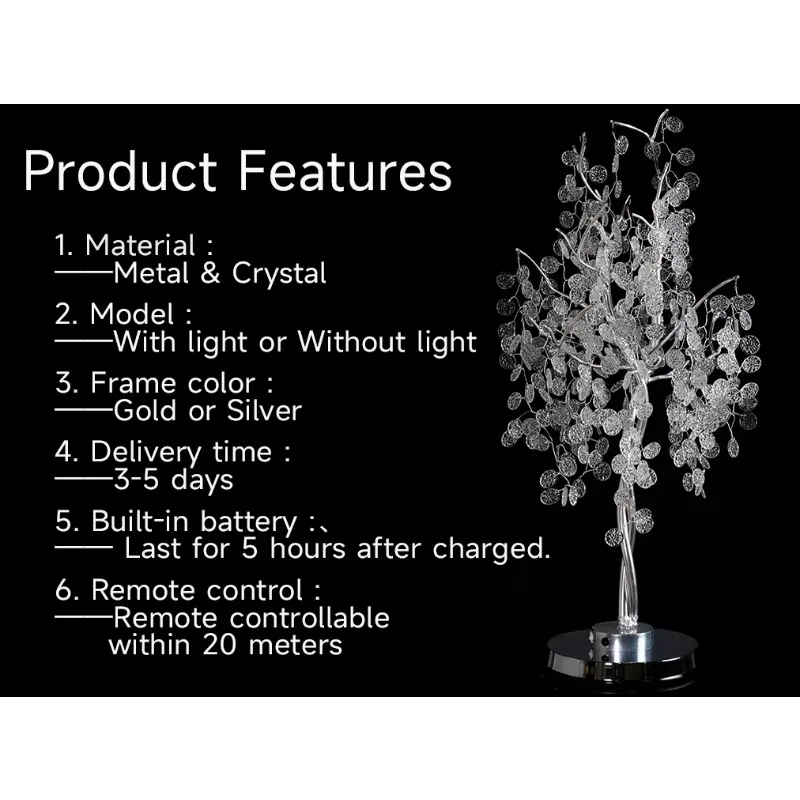 Luxury flower racks, wedding ornaments, glass hanging decorations, dining tables, and trees