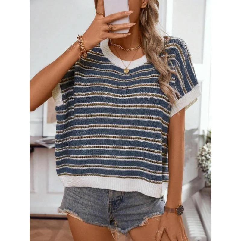 

P 306, новый трансграничный женский пригородный вязаный полосатый слив круглый Ne Ci Walk irt Coolmax Fiber среднего возраста pl...