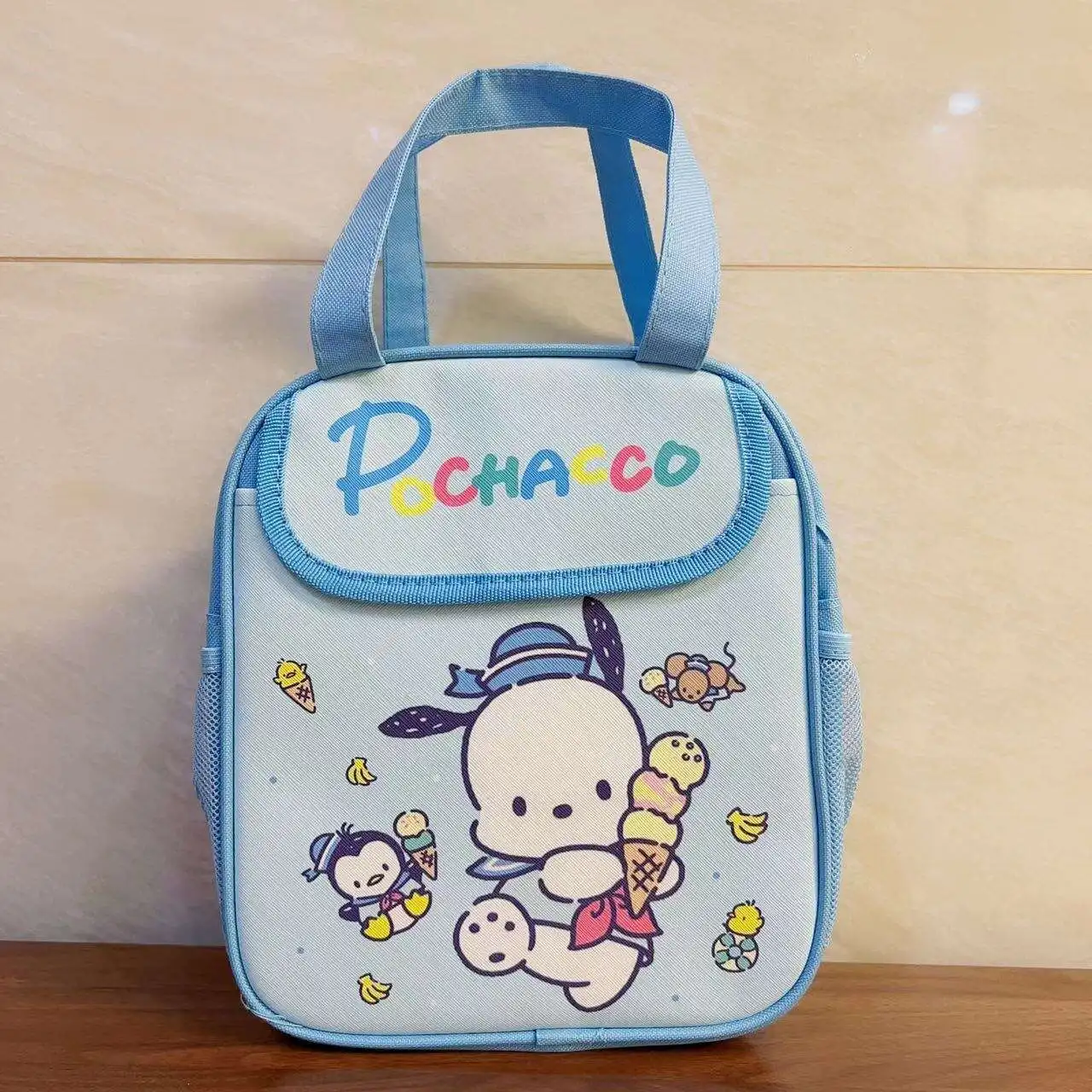 Sanrio-fiambrera con patrón de dibujos animados de Hello Kitty, bolso de lona de PU Kuromi, bolsa de viaje portátil de gran capacidad para niña