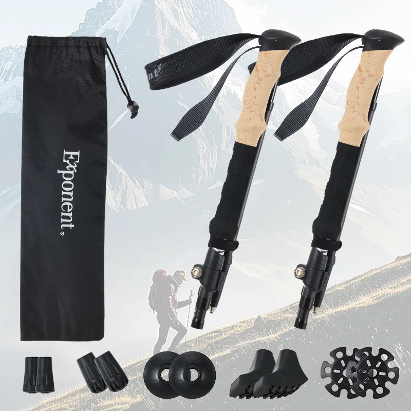

2 Sets Of 5 Sections Unisex Folding Hiking Poles Aluminum Alloy Telescopic Climbing Walking Poles Outdoor Equipment Supplies