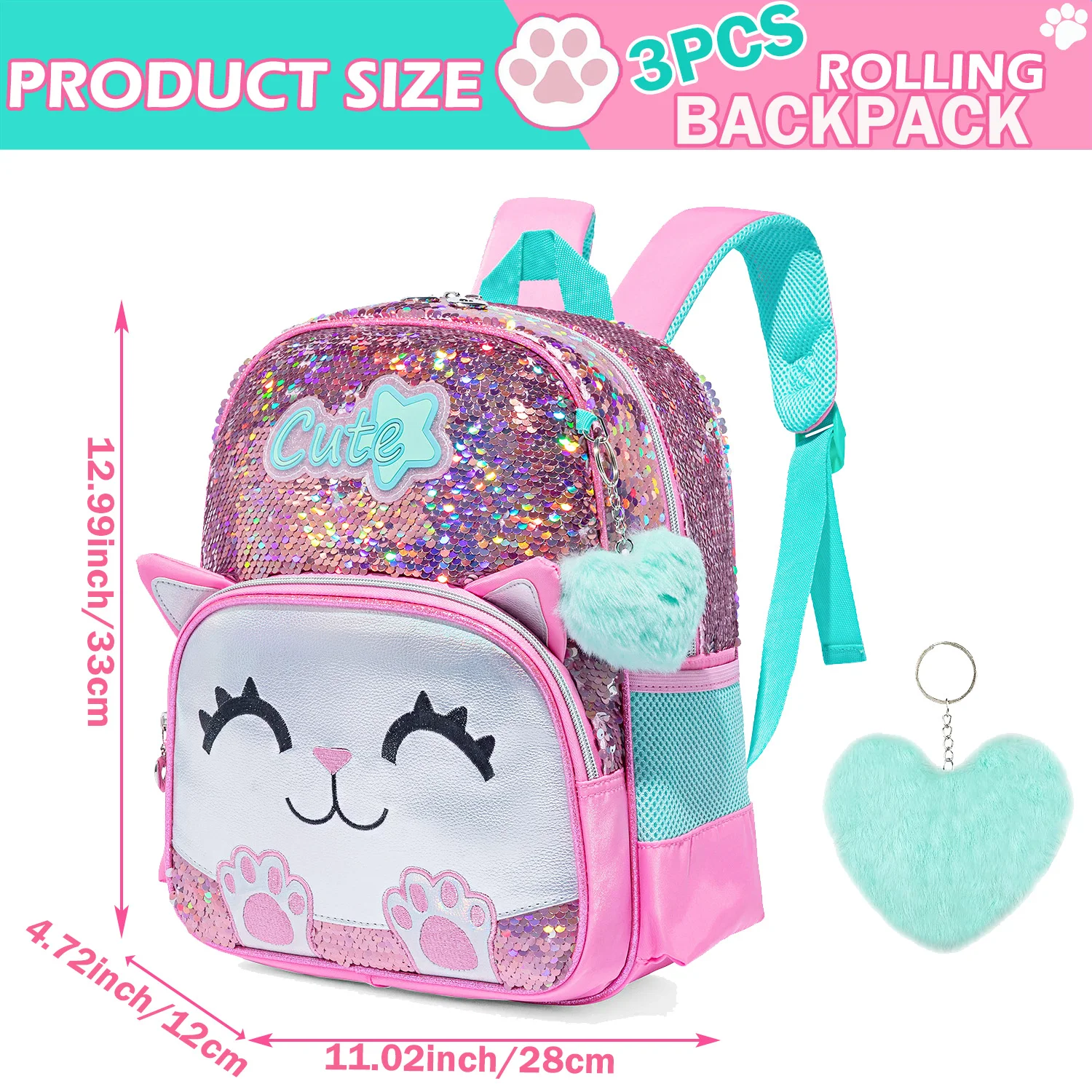 Süße Katze Rucksack für Mädchen Kindergarten Tasche Pailletten Kindergarten Grundschule Rucksack Mädchen Schult asche