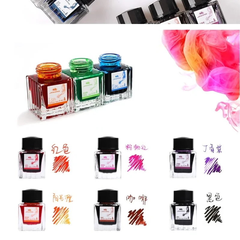 JINHAO Muilt Color Signature Pen Ink, Caneta-tinteiro, Tinta engarrafada de vidro, Cartucho de Recarga, Material Escolar, Papelaria, 50 ml, 30ml