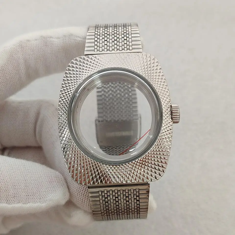 Snake-patterned NH35 Case and Strap 36.5mm Geometric Design Bubble Mirror Watch Modification Accessories for Mechanical Movement