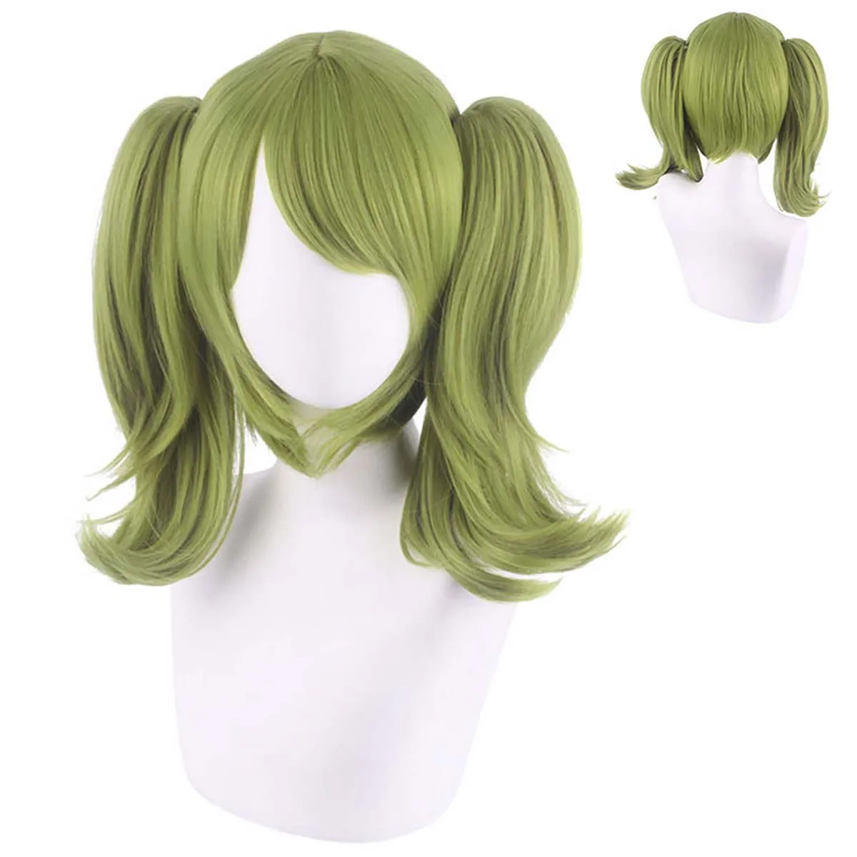 Danganronpa Monaka Green Short Ponytails Heat Resistant Synthetic Hair Wig For Women