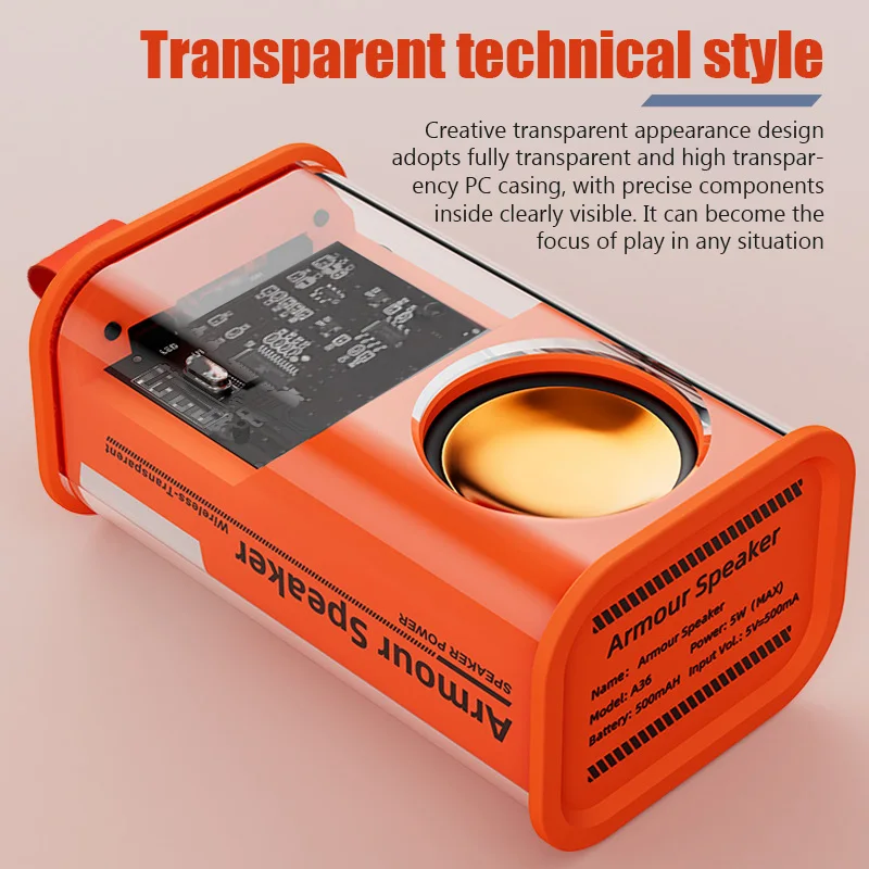 Transparent mecha wind wireless bluetooth speaker small steel cannon desktop speaker dazzle colour subwoofer portable plug-in au