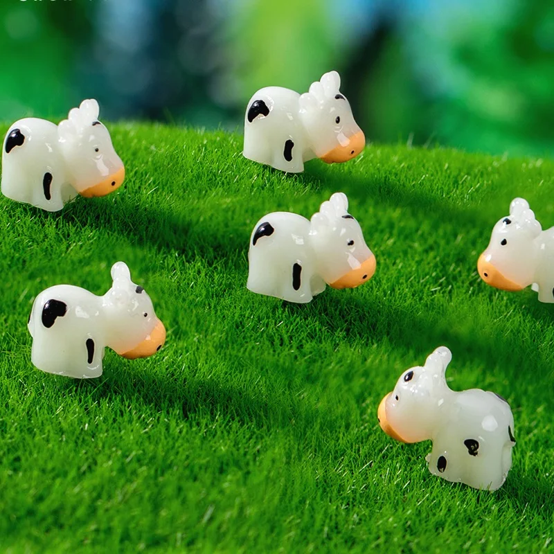 10/20Pcs Glowing Mini Cows DIY Fairy Garden Accessories Miniature Luminous Cows Moss Micro Landscape Desktop Home Decorations