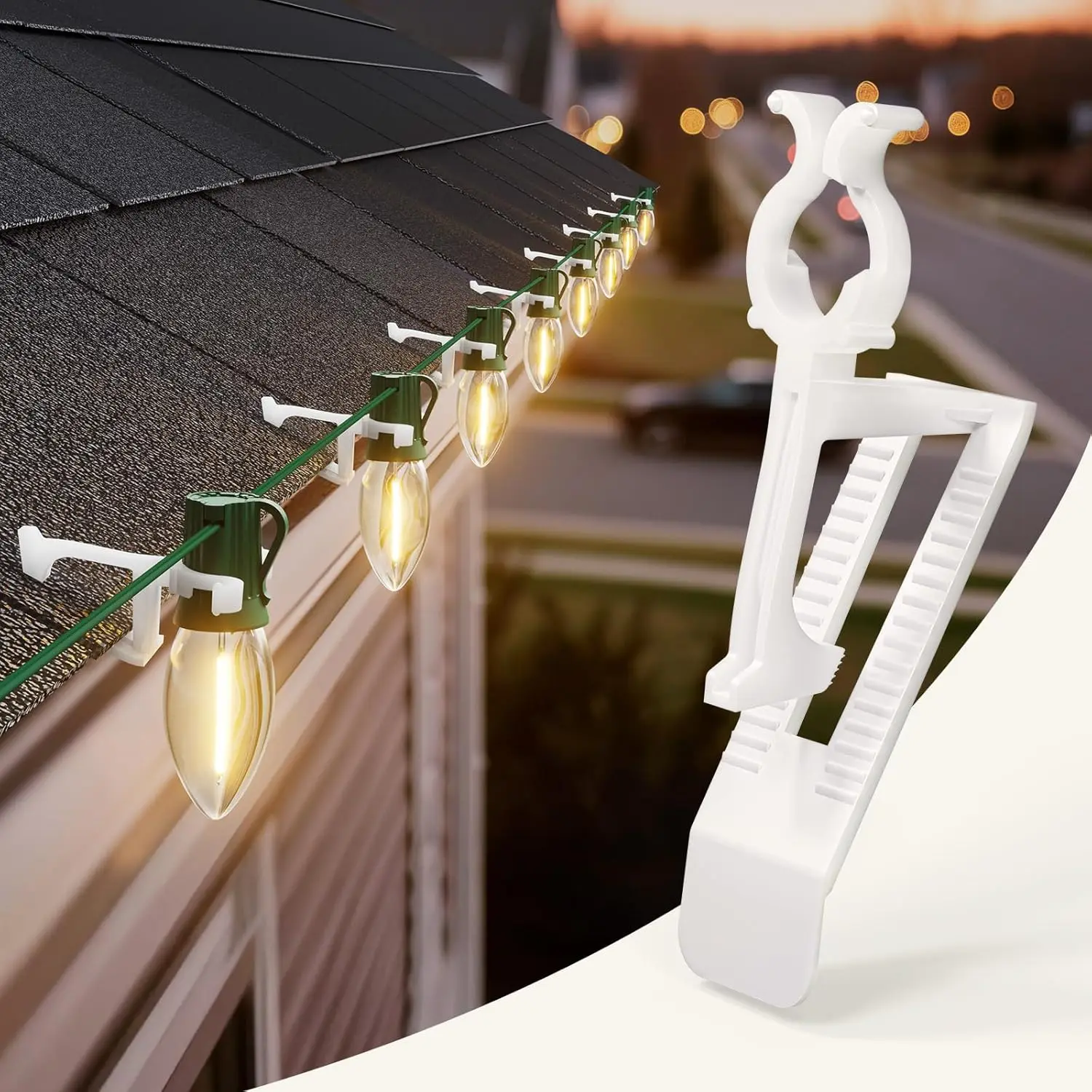 

All-in-One Christmas Light Clips Outdoor, 100Pcs Universal Gutter Shingle Clip for C9, C7, String Lights, Roof House Yard Decor