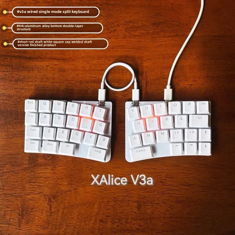 XAlice V3a Low Profile Split Keyboard Custom Wired Single-mode Welding Version RGB 43 Keys QMK Ergonomics Gamer Keyboard Gift