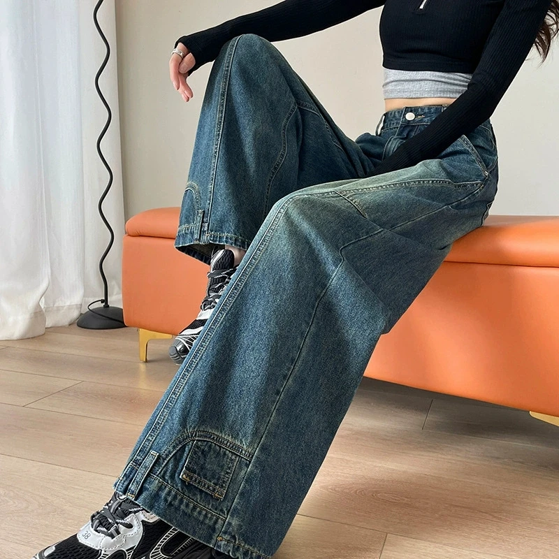 Jean à jambes larges pour femmes, rétro, taille haute, ample, Long, droit, décontracté, élégant, Streetwear, Denim, nouvelle collection automne 2025
