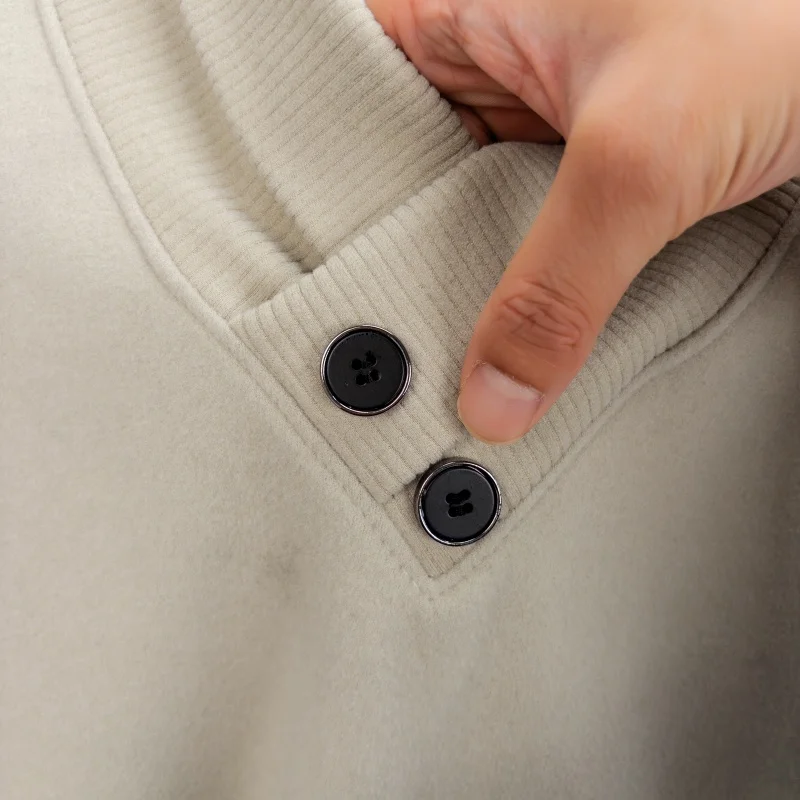 Light Luxury Man Long Sleeves Knitwear Scarf Collar Velvet Fleece Skin-Friendly KoreanStyle Winter Pullover Fashion Leisure Tops