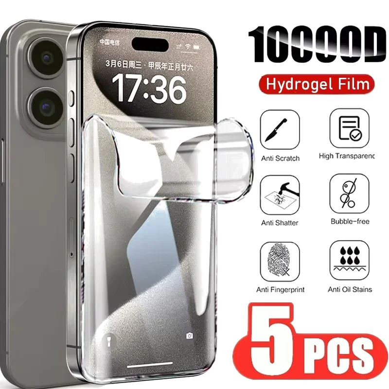 

5Pcs Soft Hydrogel Film For iPhone 15 14 13 12 11 Pro Max XS XR X 7 8 15 Plus Protective Silicone HD Screen Protector Not Glass