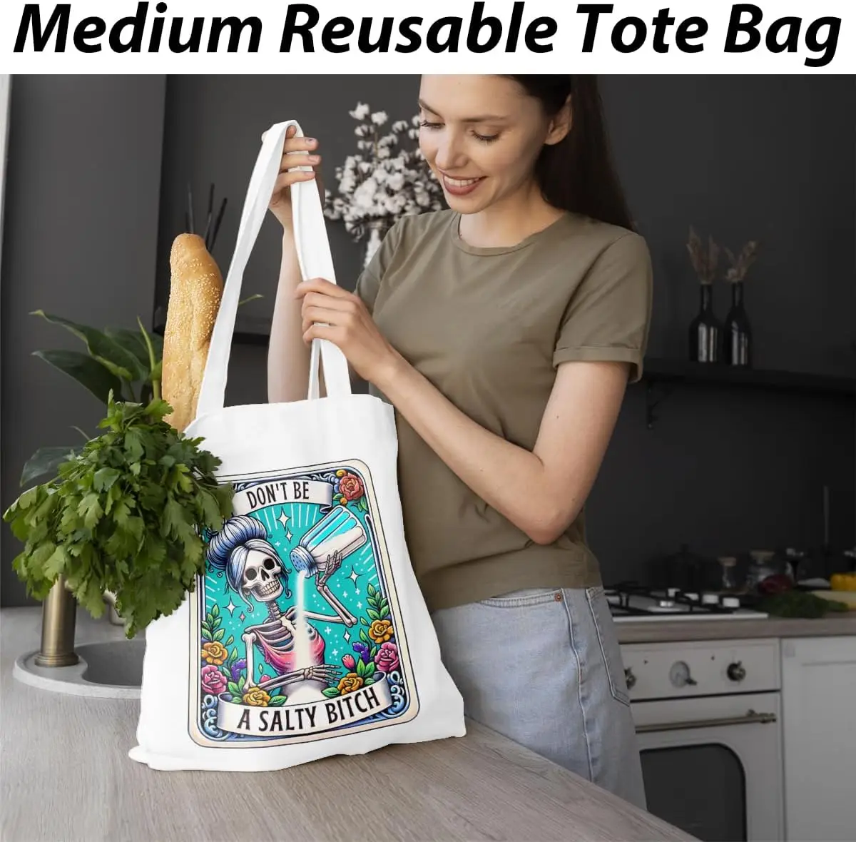 Skeleton Skull Nurse Canvas Sarcastic Holdall Bag Gothic Witch Gift for Women Halloween Gift Large Capacity Shopping Bag