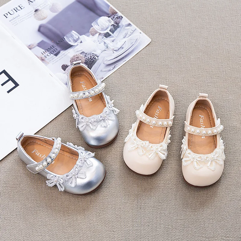 

Kids Leather Shoes Versatile Korean Style Girls Princess Shoes Hook&loop 2026 Brand New Children Flat Shoes Round Toes Soft Sole