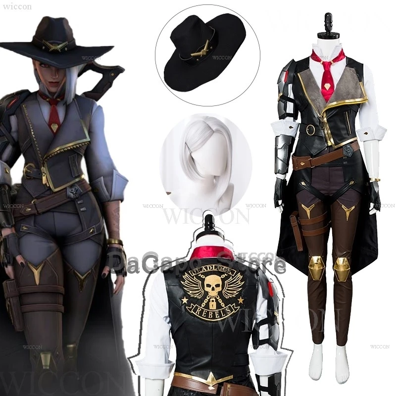 Game Overwatch Ashe Damage Hero Cosplay Costumes Wig Hat Elizabeth Caledonia 