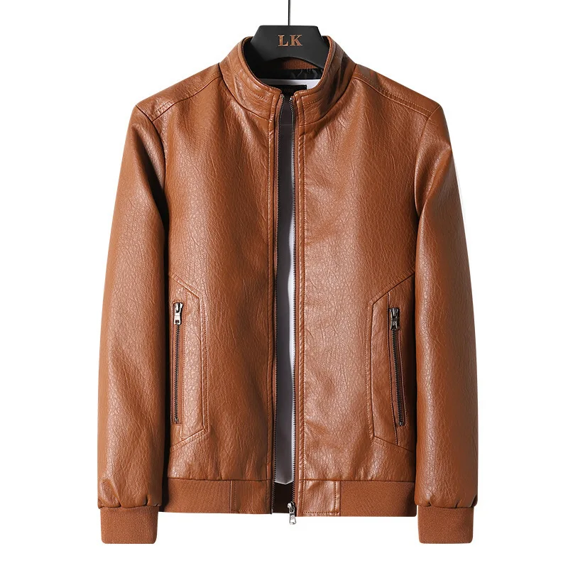 

Autumn Winter Man Leather Jacket New Motorcycle Punk Windproof Solid Male Outerwear Fashion Stand Collar Long Sleeve Men Coat