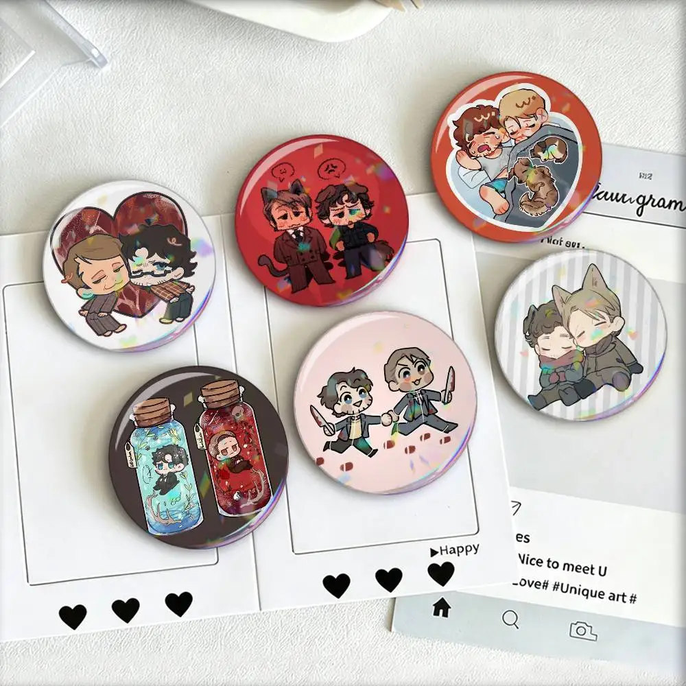 

H-HannibalS and Will Chibi Laser Badge Applicable For Backpack Clothes Hats Decor Creative Accessories