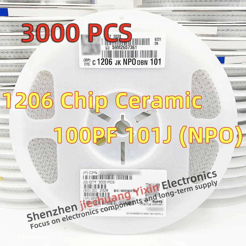 

Chip Ceramic Capacitor 1206 100PF 500V 1000V 2000V 1KV 2KV 101J 5% accuracy NPO(COG) material 3216 Capacitance 3000pcs